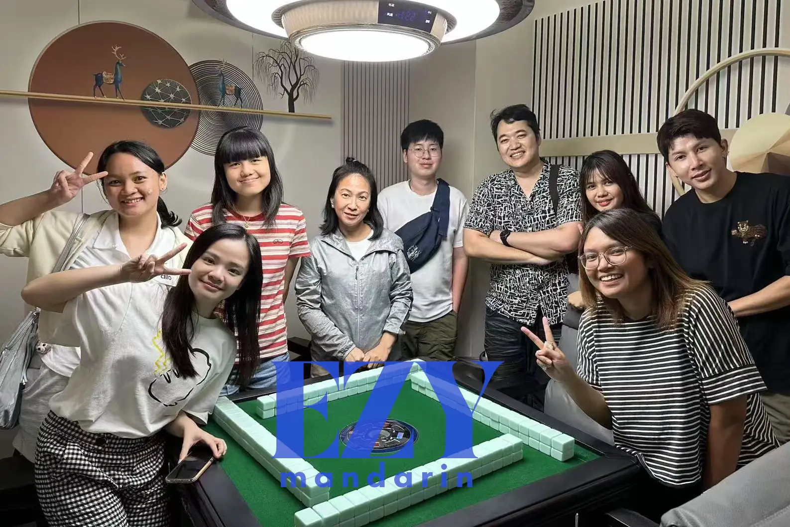 Summer class cohort playing mahjong together